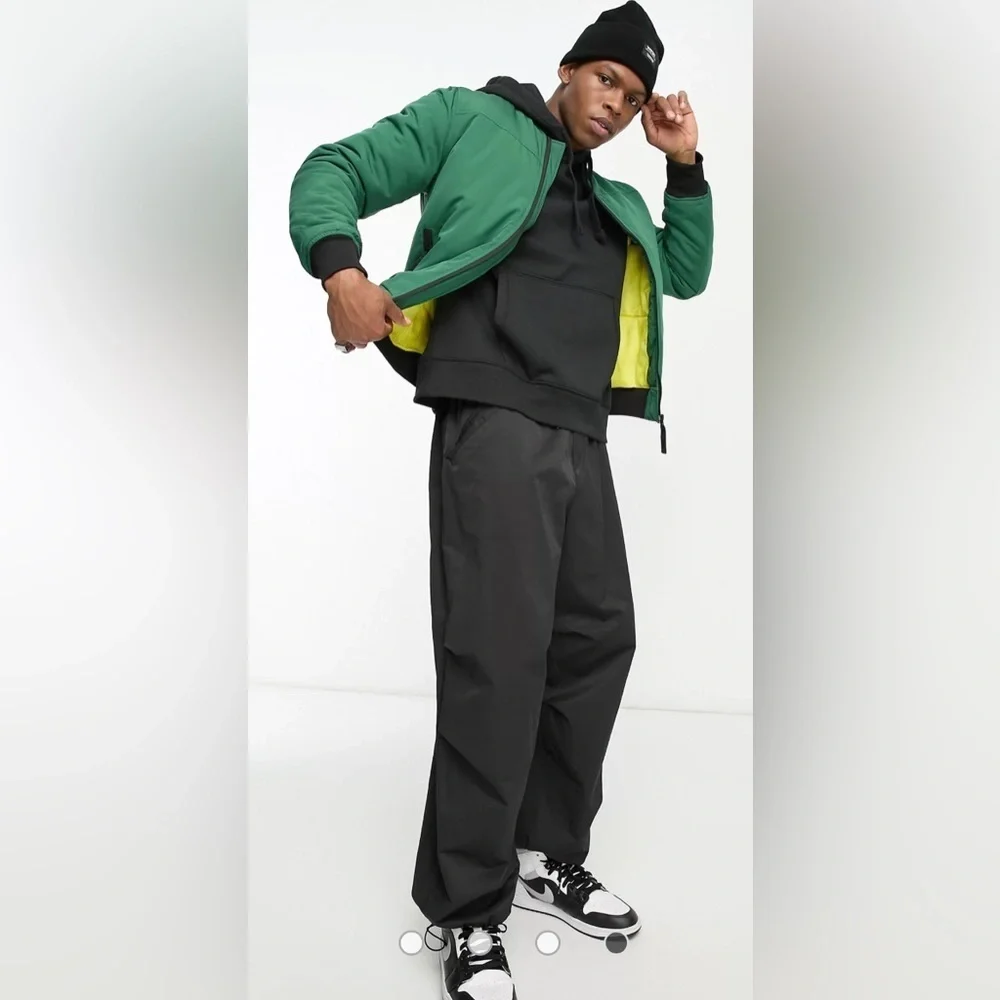 NEW WESC wasted youth logo print bomber jacket in green